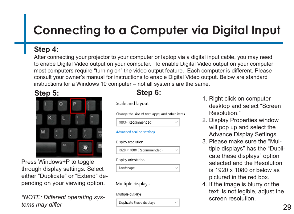 Connecting to a computer via digital input, Step 5, Step 6: step 4 | AAXA Technologies P7+ 550-Lumen Full HD LED SmPico Projector User Manual | Page 32 / 49