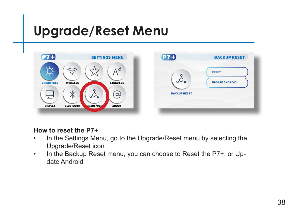 Upgrade/reset menu | AAXA Technologies P7+ 550-Lumen Full HD LED SmPico Projector User Manual | Page 41 / 49