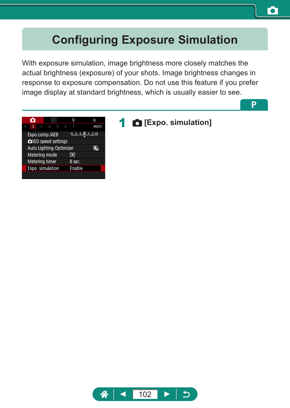 Configuring exposure simulation | Canon PowerShot SX70 HS Digital Camera User Manual | Page 102 / 289