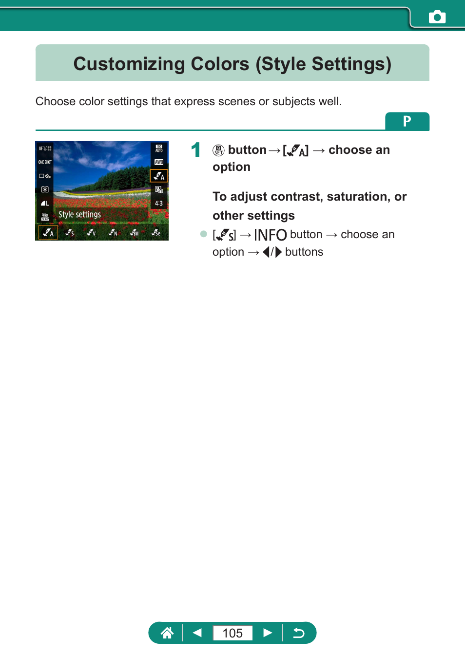 Customizing colors (style settings) | Canon PowerShot SX70 HS Digital Camera User Manual | Page 105 / 289