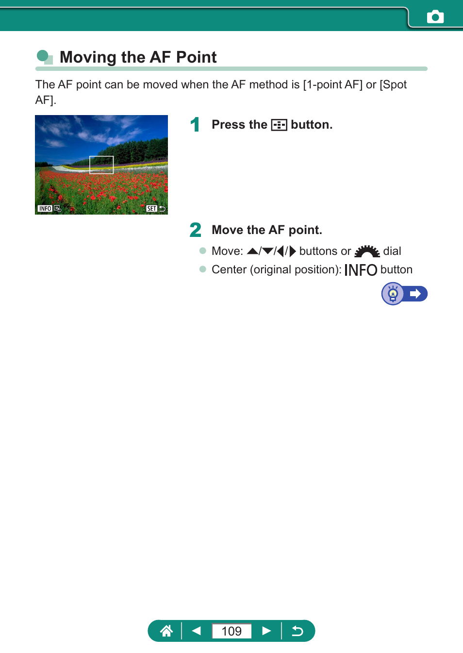 Moving the af point | Canon PowerShot SX70 HS Digital Camera User Manual | Page 109 / 289