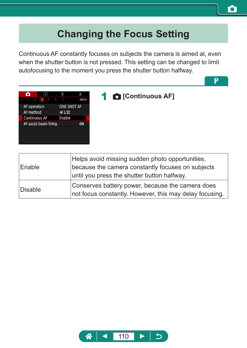 Changing the focus setting | Canon PowerShot SX70 HS Digital Camera User Manual | Page 110 / 289