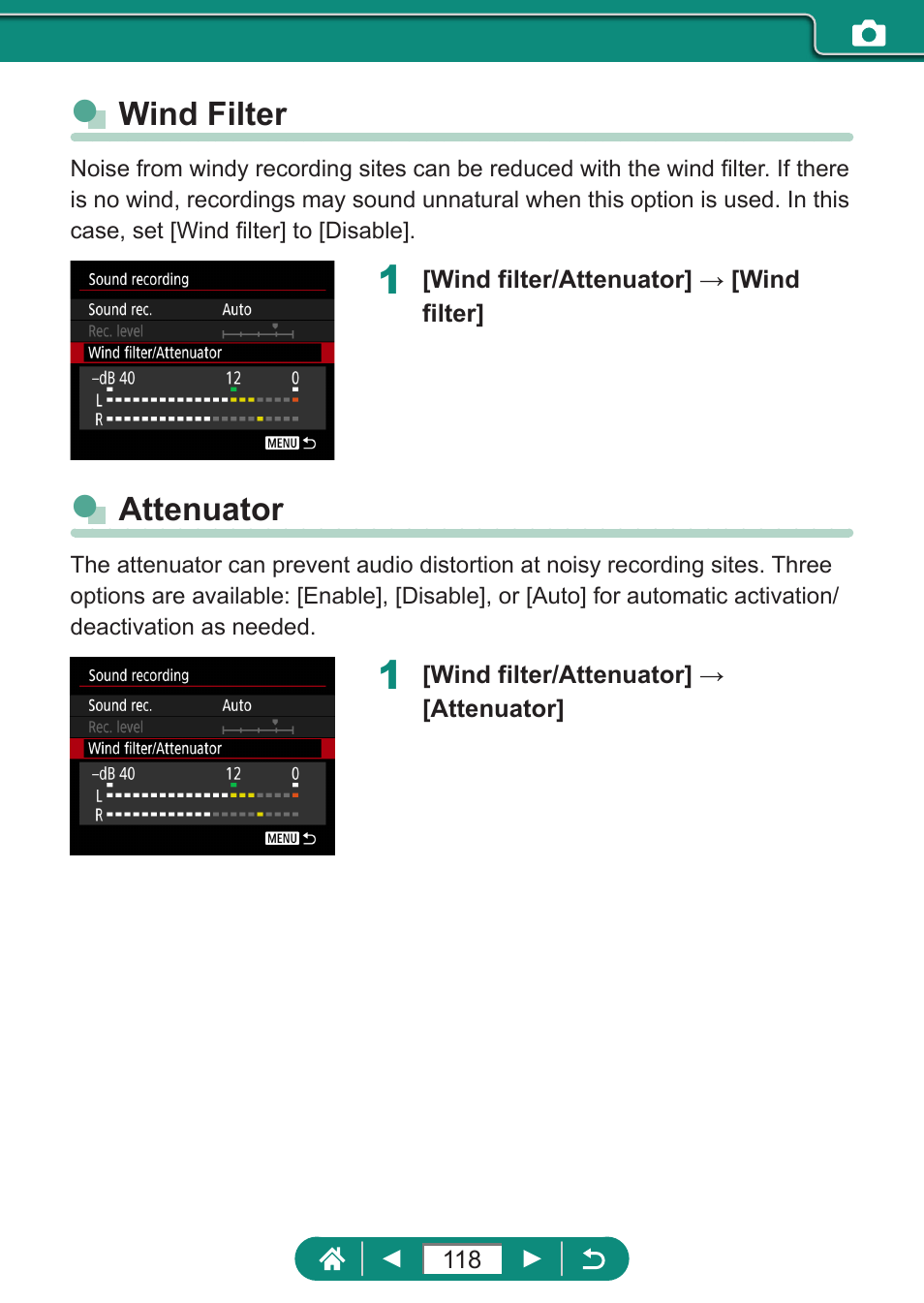 Wind filter attenuator | Canon PowerShot SX70 HS Digital Camera User Manual | Page 118 / 289