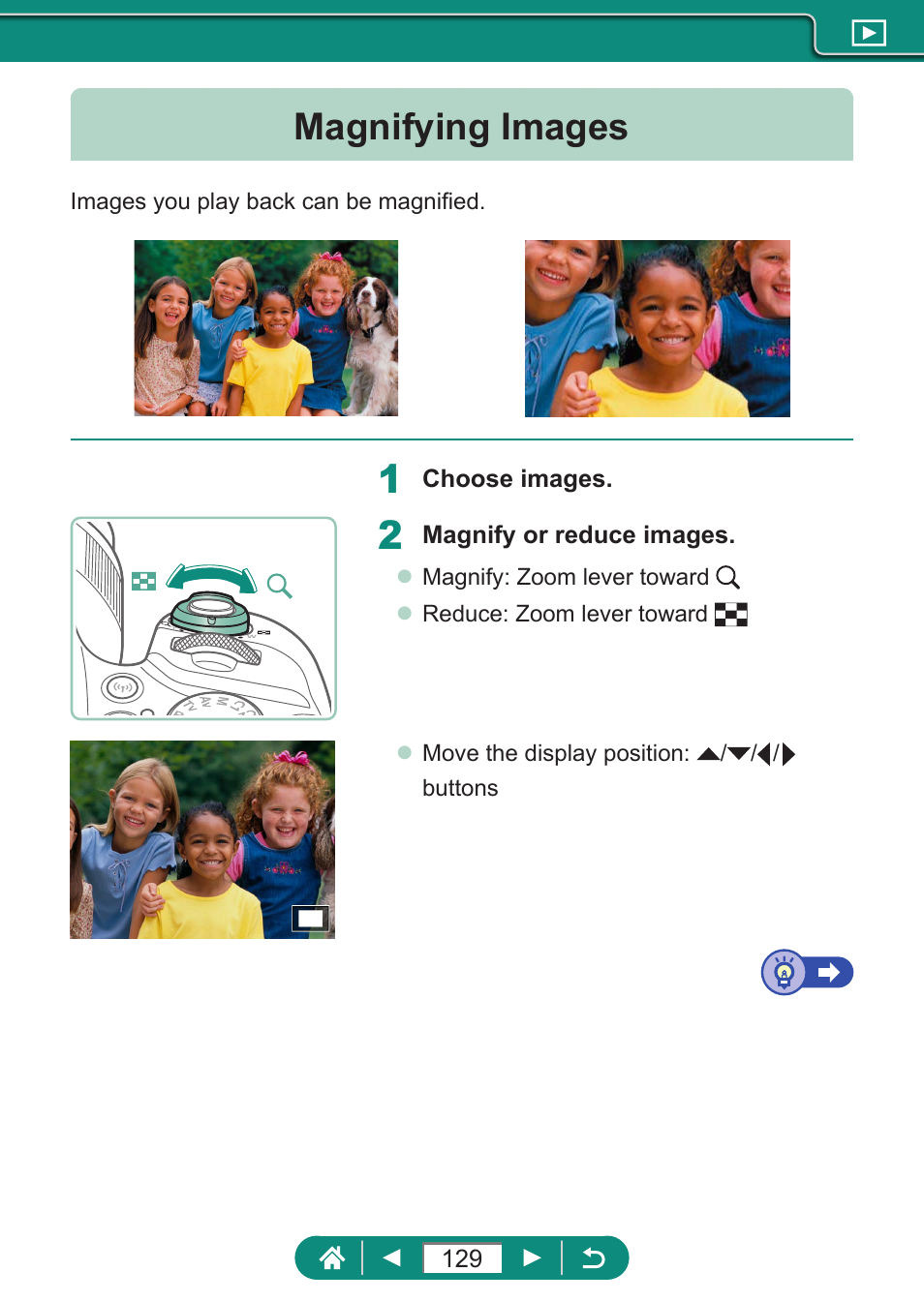 Magnifying images | Canon PowerShot SX70 HS Digital Camera User Manual | Page 129 / 289