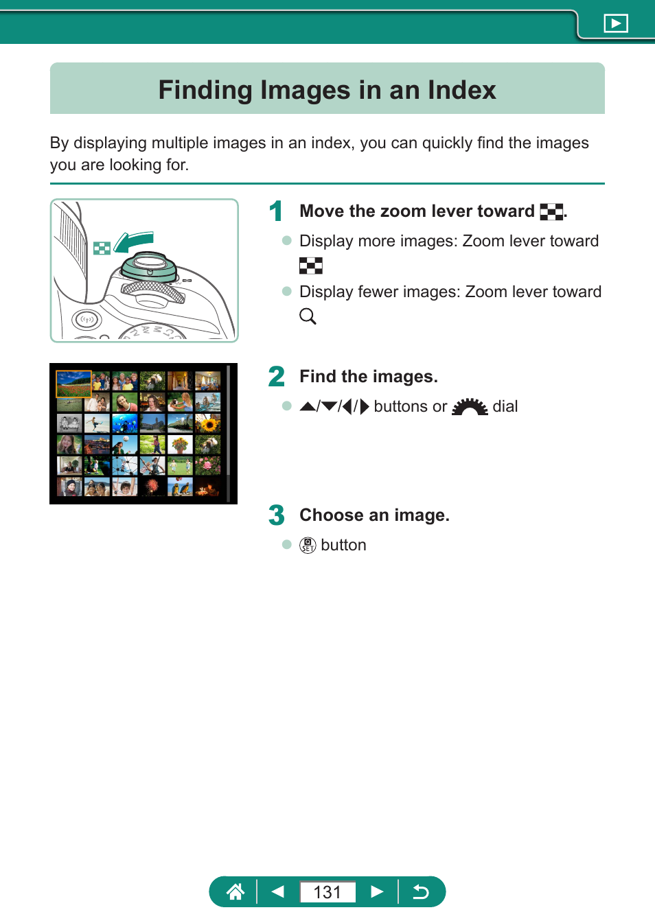 Finding images in an index | Canon PowerShot SX70 HS Digital Camera User Manual | Page 131 / 289