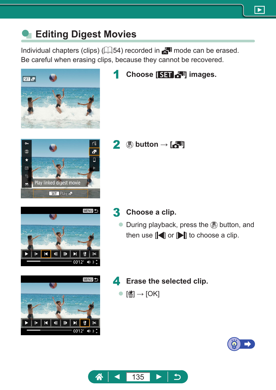 Editing digest movies | Canon PowerShot SX70 HS Digital Camera User Manual | Page 135 / 289