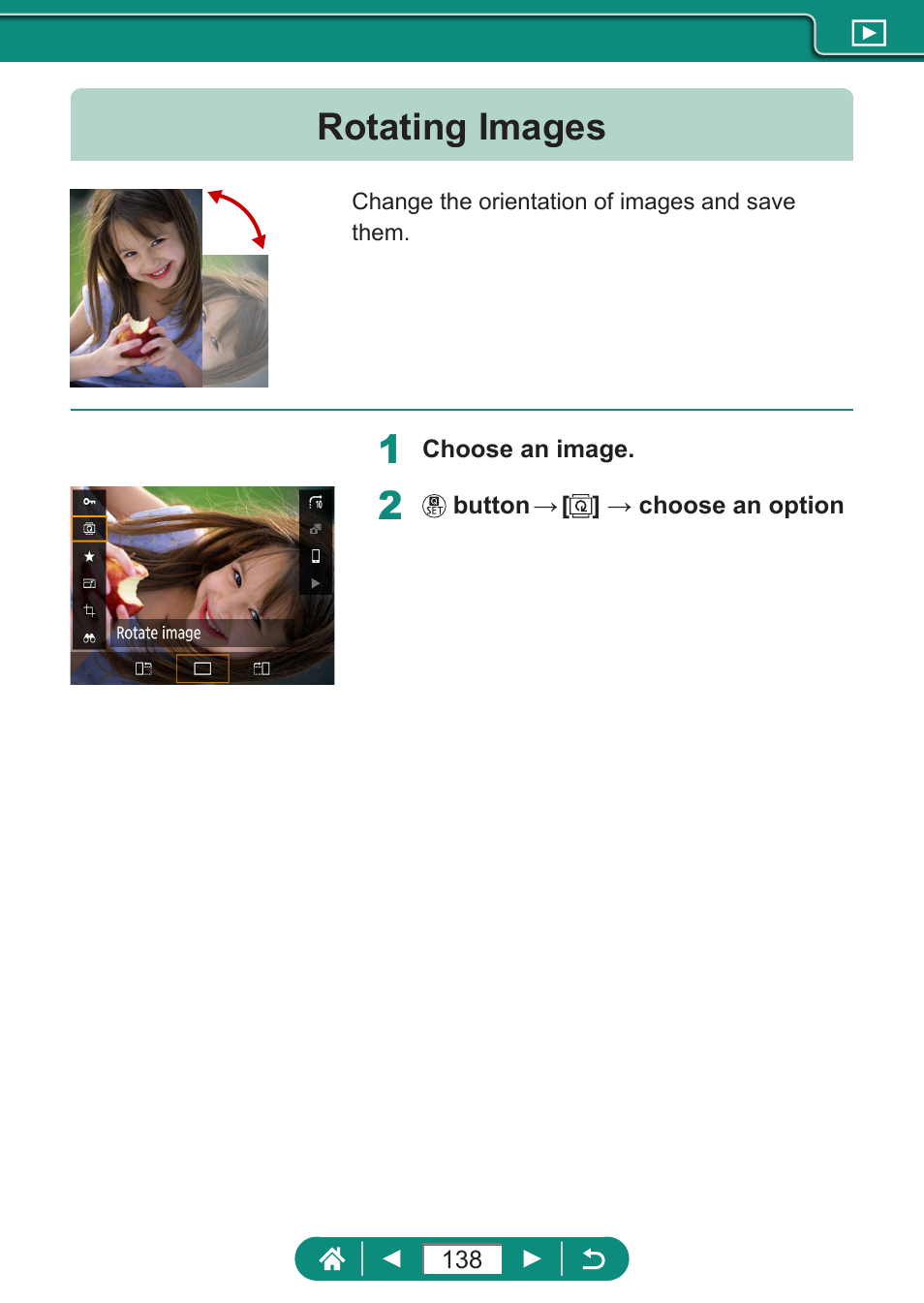 Rotating images | Canon PowerShot SX70 HS Digital Camera User Manual | Page 138 / 289