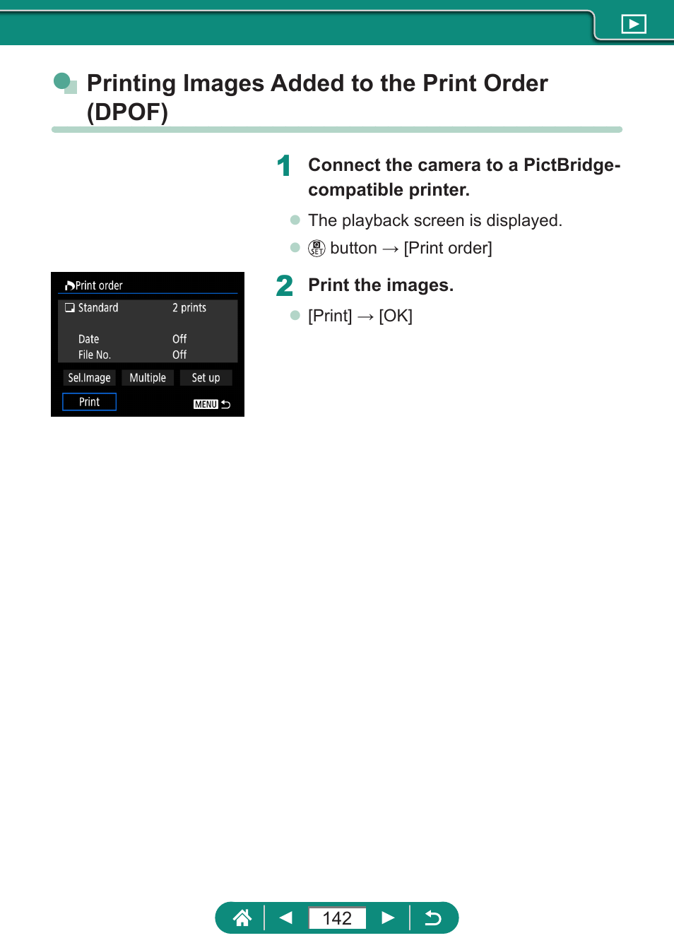 Printing images added to the print order (dpof) | Canon PowerShot SX70 HS Digital Camera User Manual | Page 142 / 289