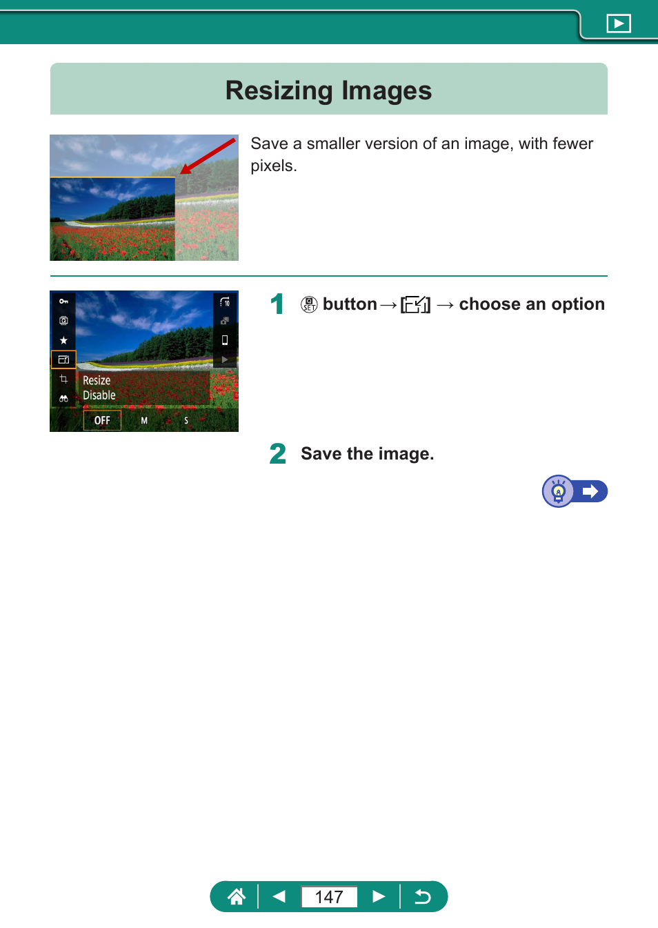 Resizing images | Canon PowerShot SX70 HS Digital Camera User Manual | Page 147 / 289