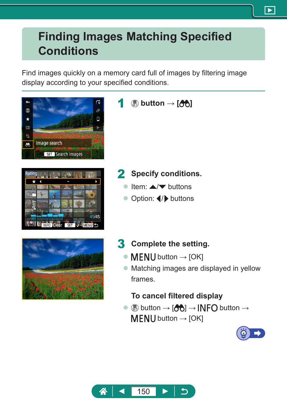 Finding images matching specified conditions | Canon PowerShot SX70 HS Digital Camera User Manual | Page 150 / 289