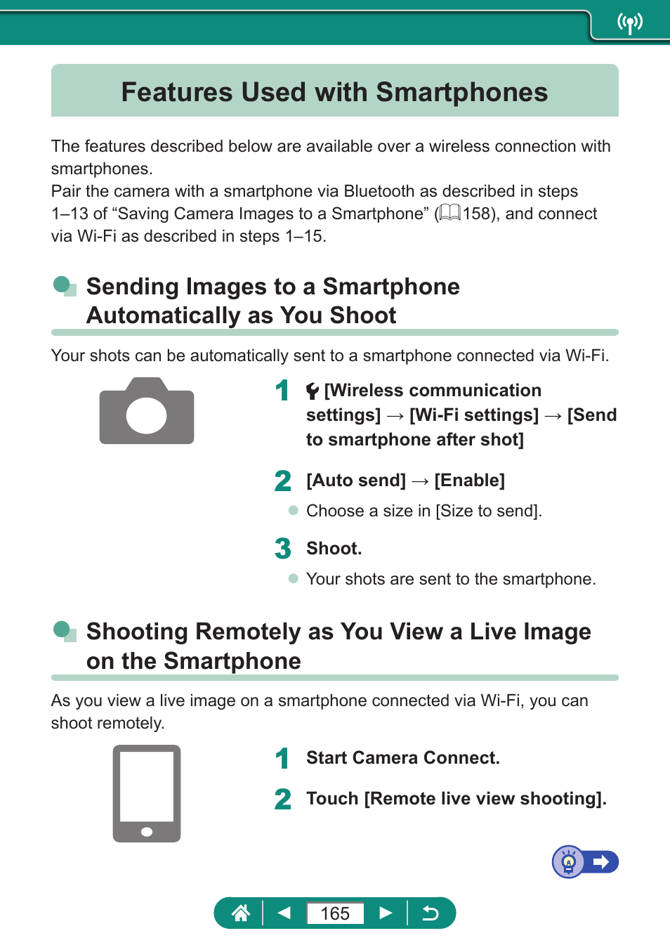 Features used with smartphones | Canon PowerShot SX70 HS Digital Camera User Manual | Page 165 / 289