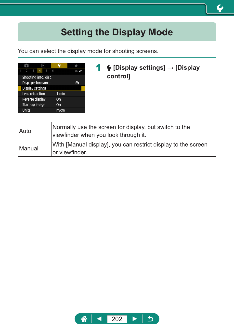 Setting the display mode | Canon PowerShot SX70 HS Digital Camera User Manual | Page 202 / 289
