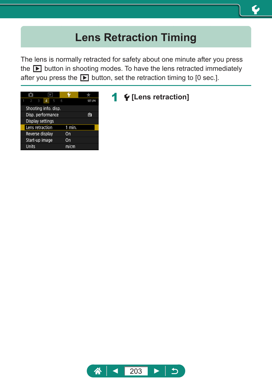 Lens retraction timing | Canon PowerShot SX70 HS Digital Camera User Manual | Page 203 / 289