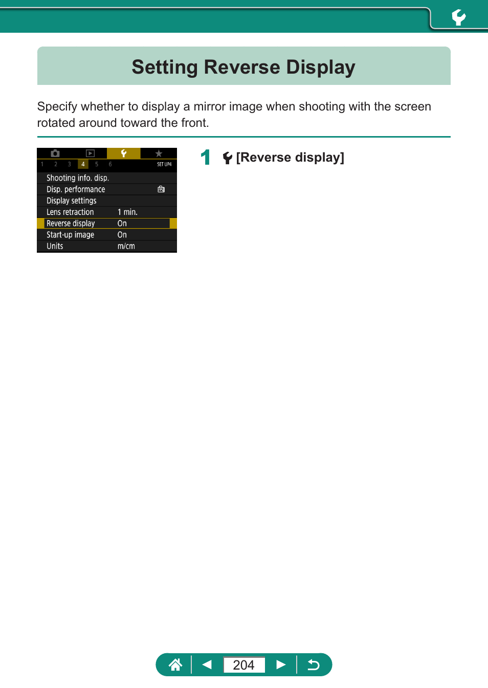 Setting reverse display | Canon PowerShot SX70 HS Digital Camera User Manual | Page 204 / 289