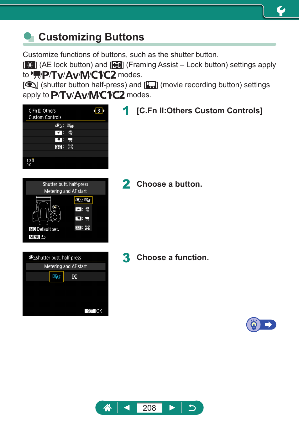 Customizing buttons | Canon PowerShot SX70 HS Digital Camera User Manual | Page 208 / 289