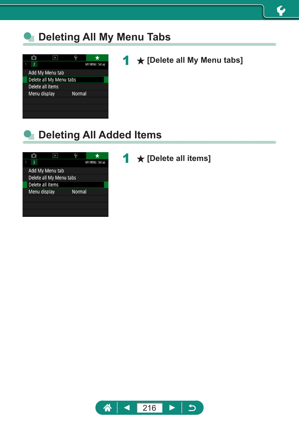 Deleting all my menu tabs deleting all added items | Canon PowerShot SX70 HS Digital Camera User Manual | Page 216 / 289