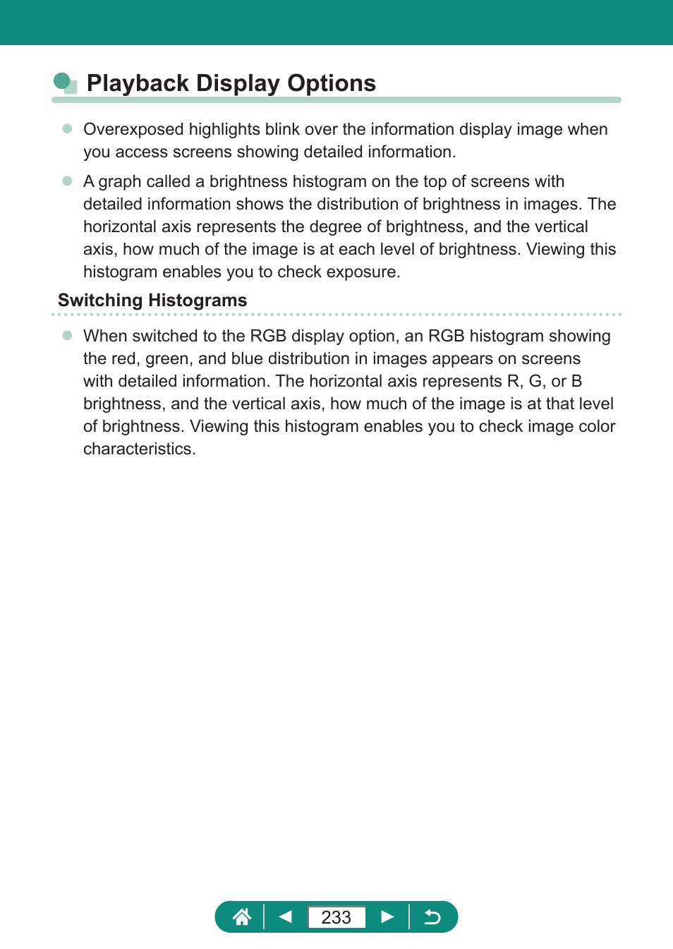 Playback display options | Canon PowerShot SX70 HS Digital Camera User Manual | Page 233 / 289