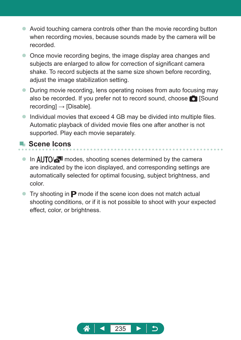 Scene icons | Canon PowerShot SX70 HS Digital Camera User Manual | Page 235 / 289