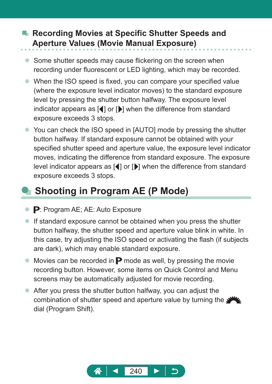 Shooting in program ae (p mode) | Canon PowerShot SX70 HS Digital Camera User Manual | Page 240 / 289