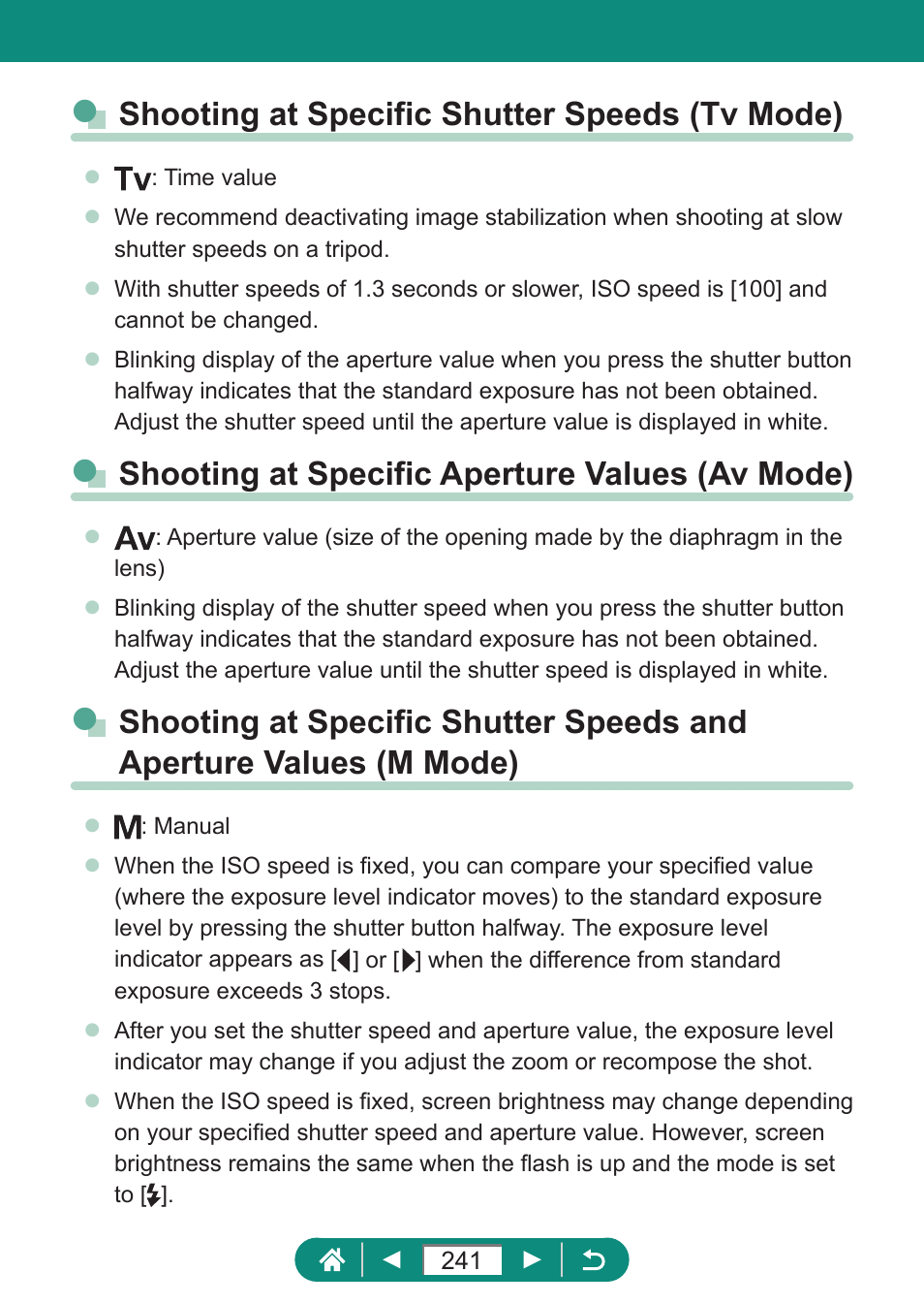 Shooting at specific shutter speeds (tv mode), Shooting at specific aperture values (av mode) | Canon PowerShot SX70 HS Digital Camera User Manual | Page 241 / 289