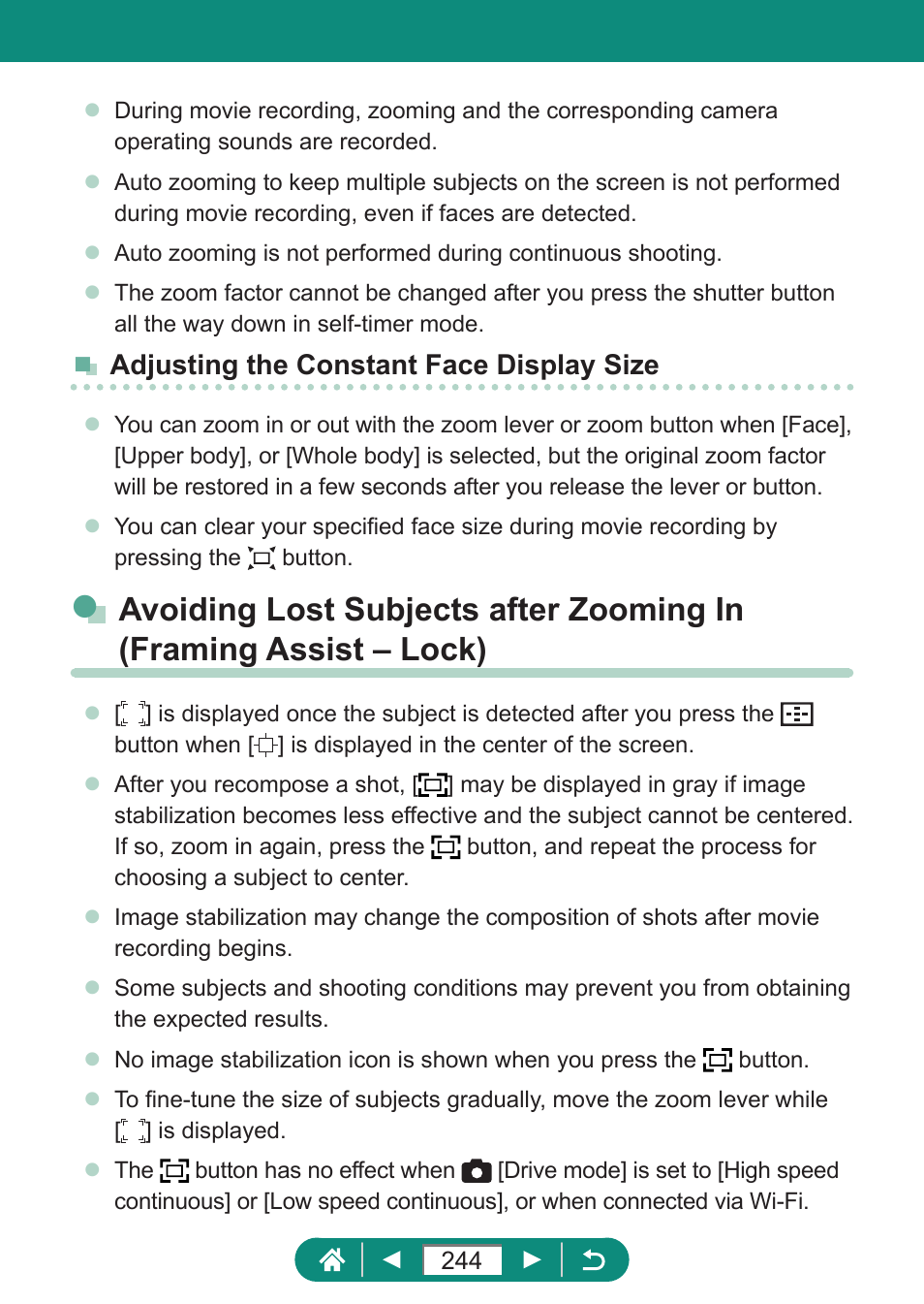 Adjusting the constant face display size | Canon PowerShot SX70 HS Digital Camera User Manual | Page 244 / 289
