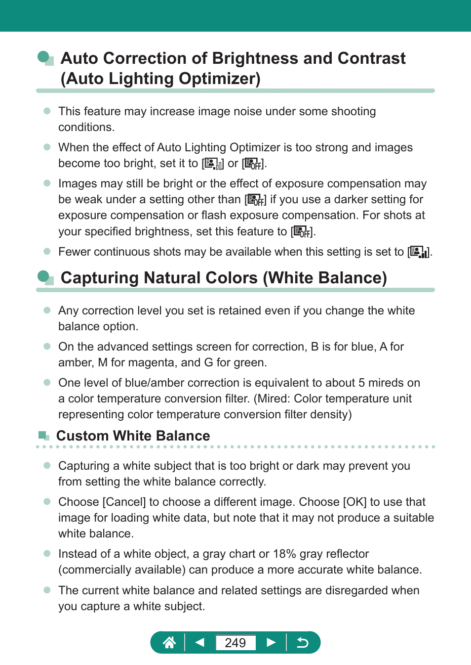 Capturing natural colors (white balance) | Canon PowerShot SX70 HS Digital Camera User Manual | Page 249 / 289