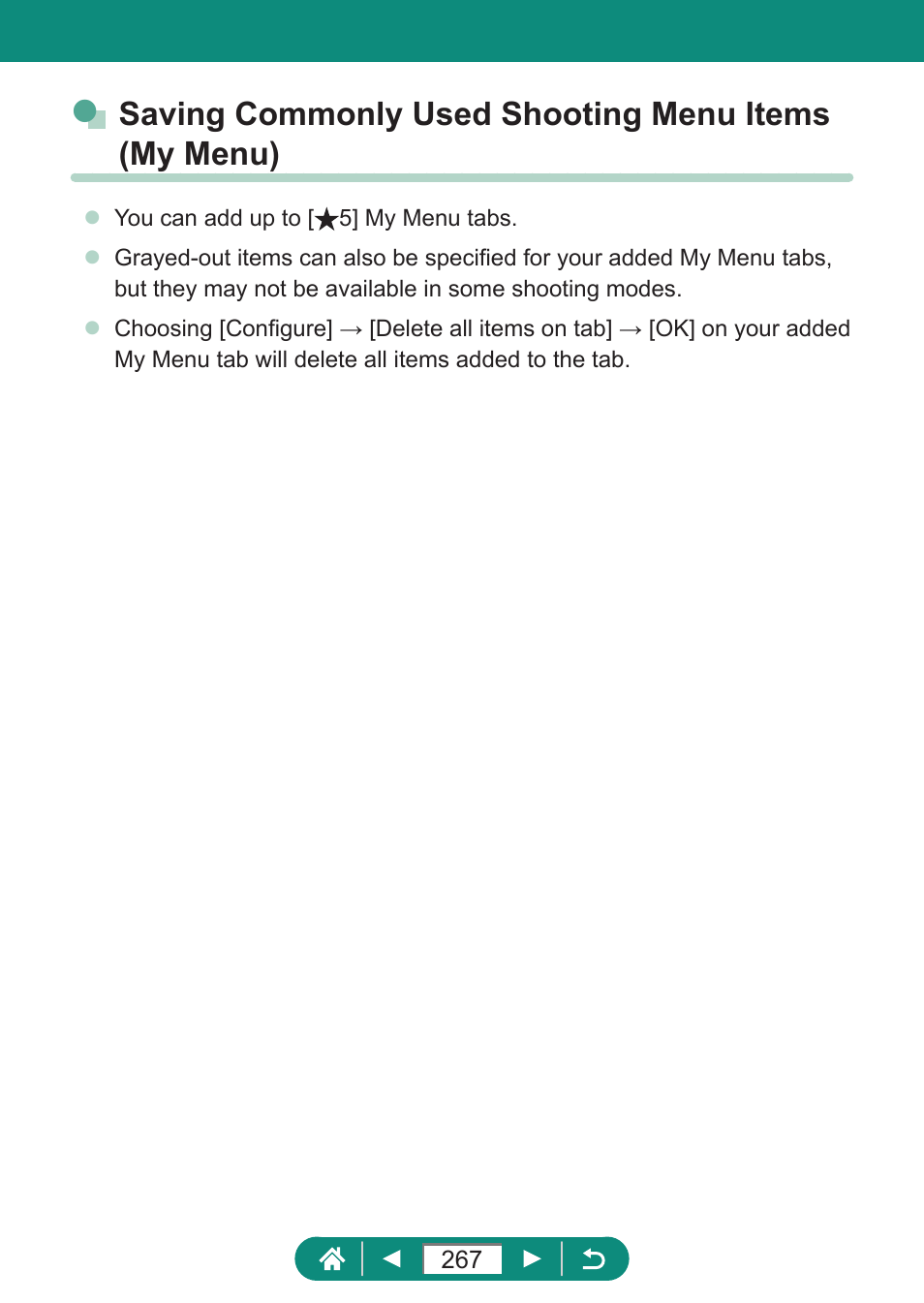 Saving commonly used shooting menu items (my menu) | Canon PowerShot SX70 HS Digital Camera User Manual | Page 267 / 289