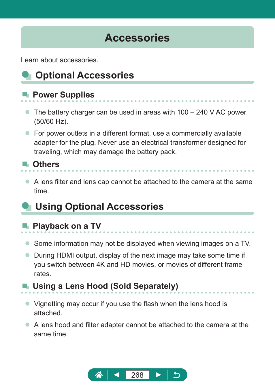 Accessories, Optional accessories using optional accessories, Optional accessories | Using optional accessories | Canon PowerShot SX70 HS Digital Camera User Manual | Page 268 / 289