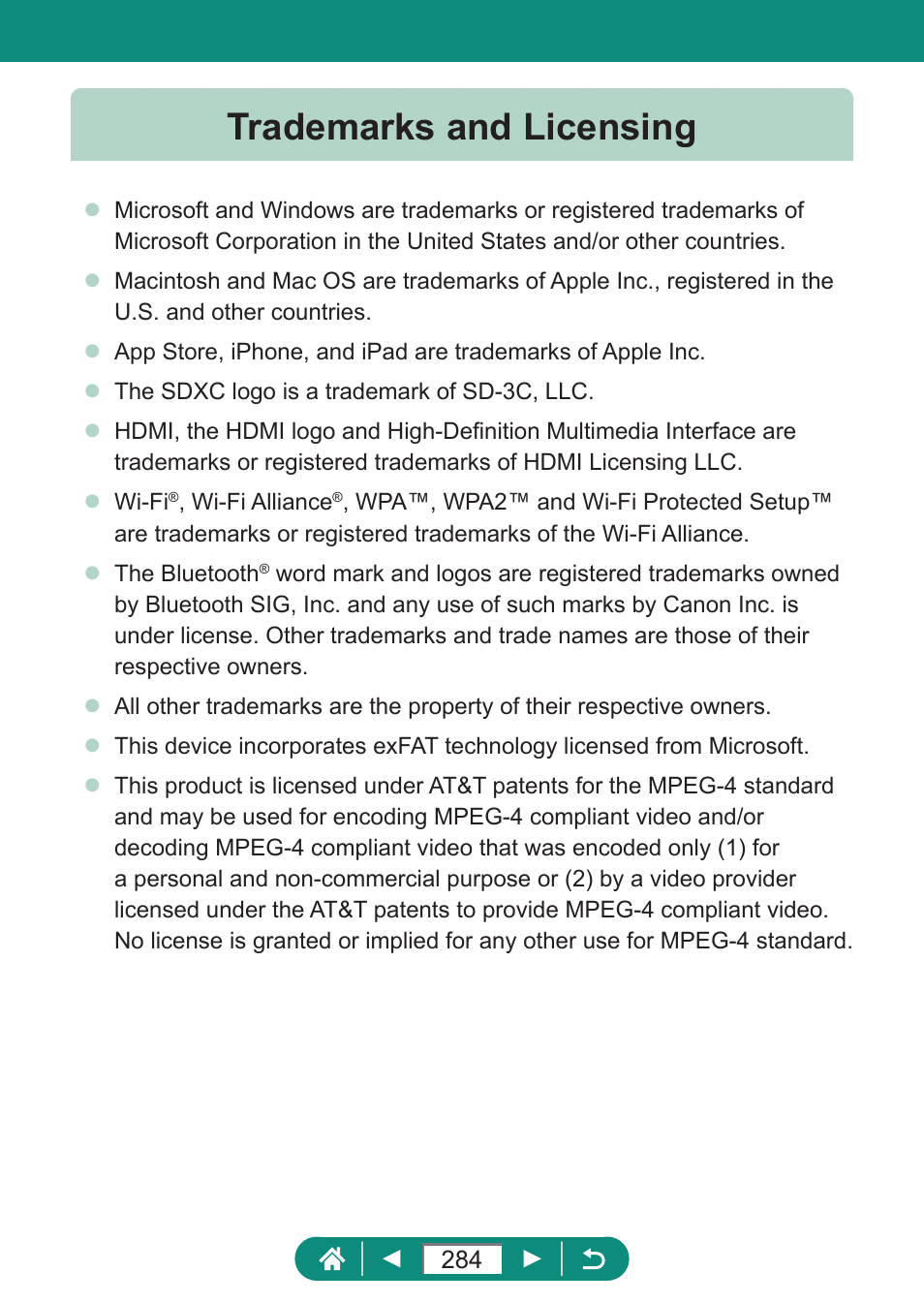 Trademarks and licensing | Canon PowerShot SX70 HS Digital Camera User Manual | Page 284 / 289