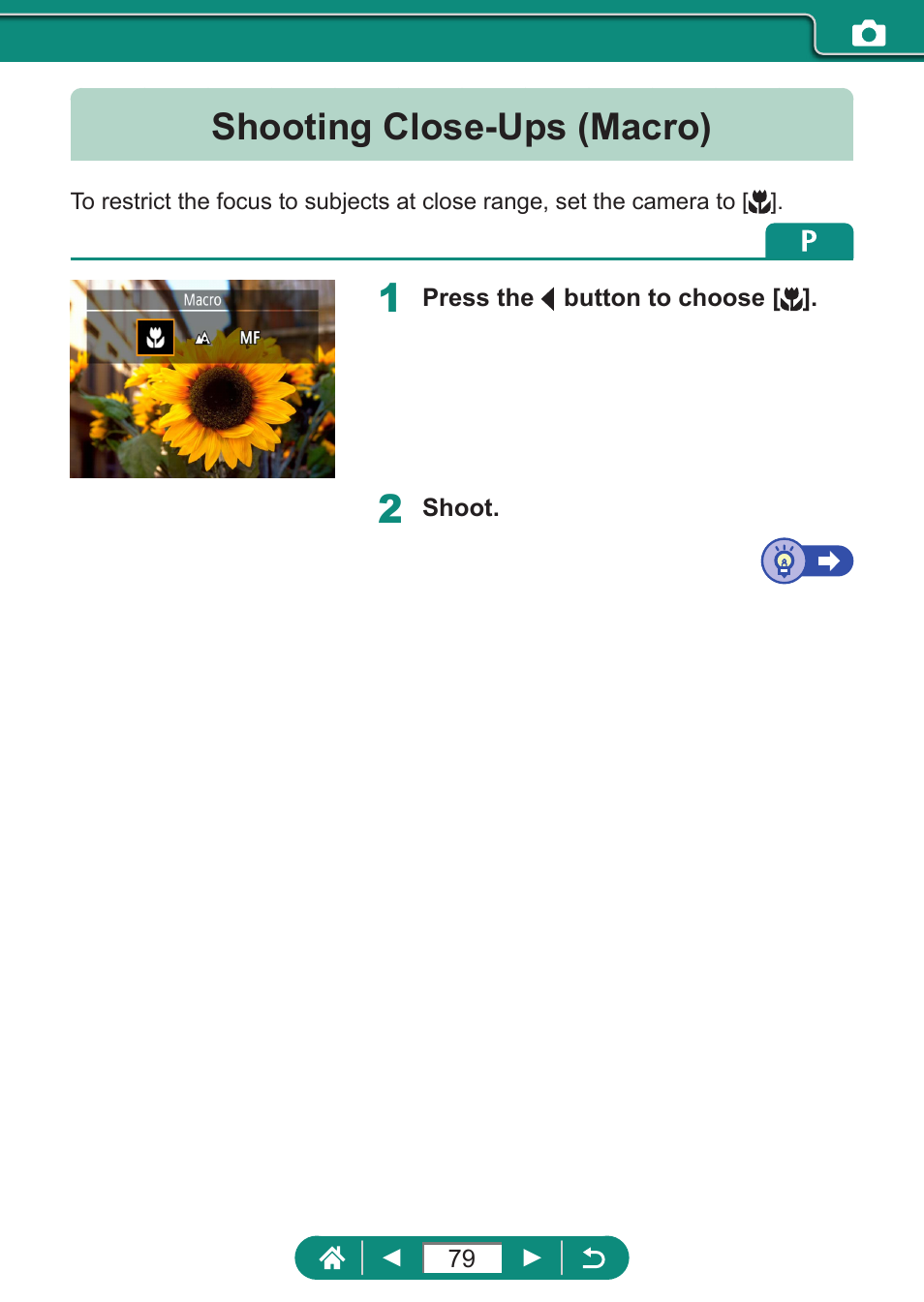 Shooting close-ups (macro) | Canon PowerShot SX70 HS Digital Camera User Manual | Page 79 / 289