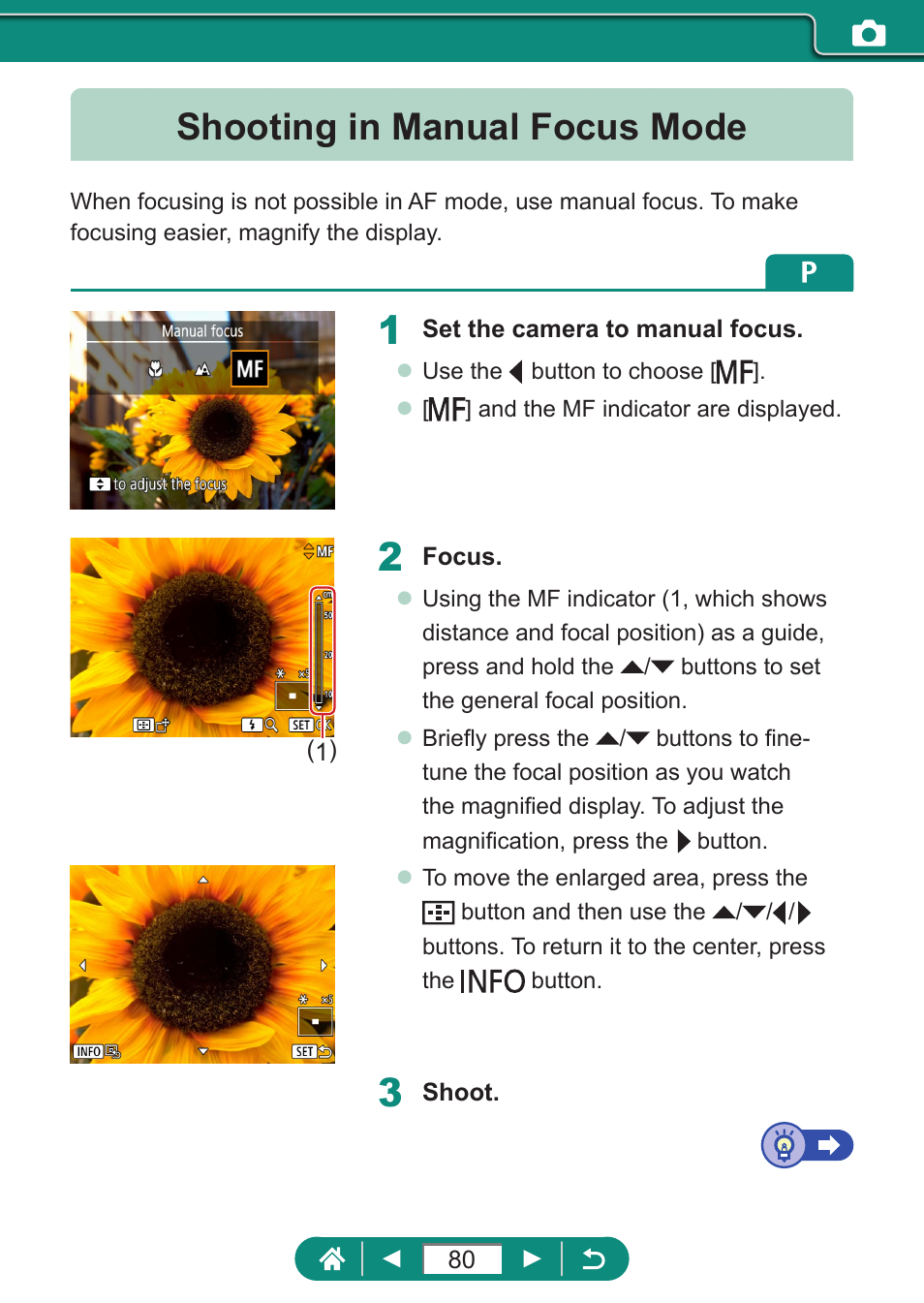 Shooting in manual focus mode | Canon PowerShot SX70 HS Digital Camera User Manual | Page 80 / 289