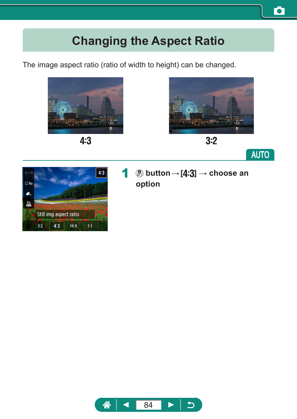 Changing the aspect ratio | Canon PowerShot SX70 HS Digital Camera User Manual | Page 84 / 289