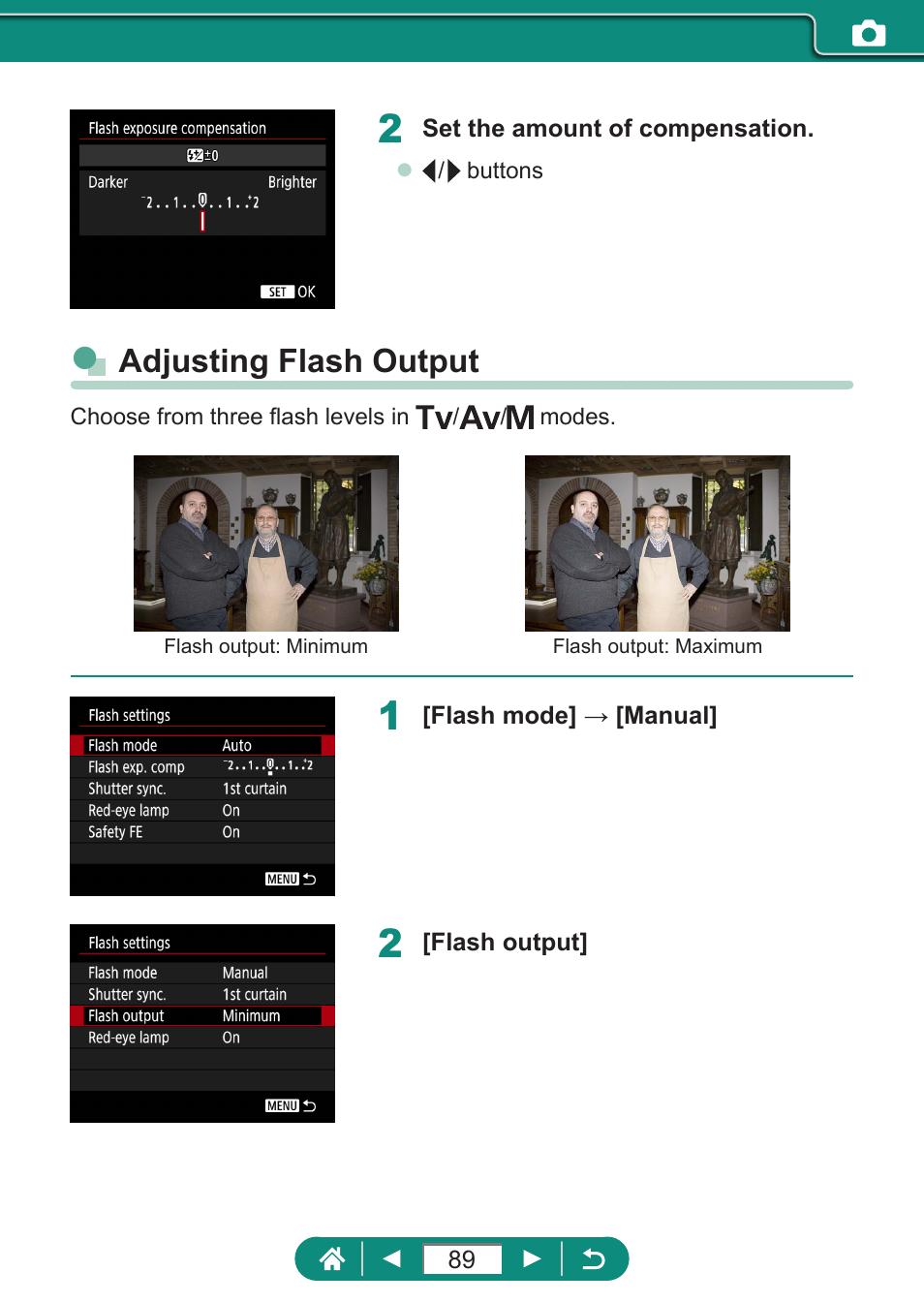 Adjusting flash output | Canon PowerShot SX70 HS Digital Camera User Manual | Page 89 / 289