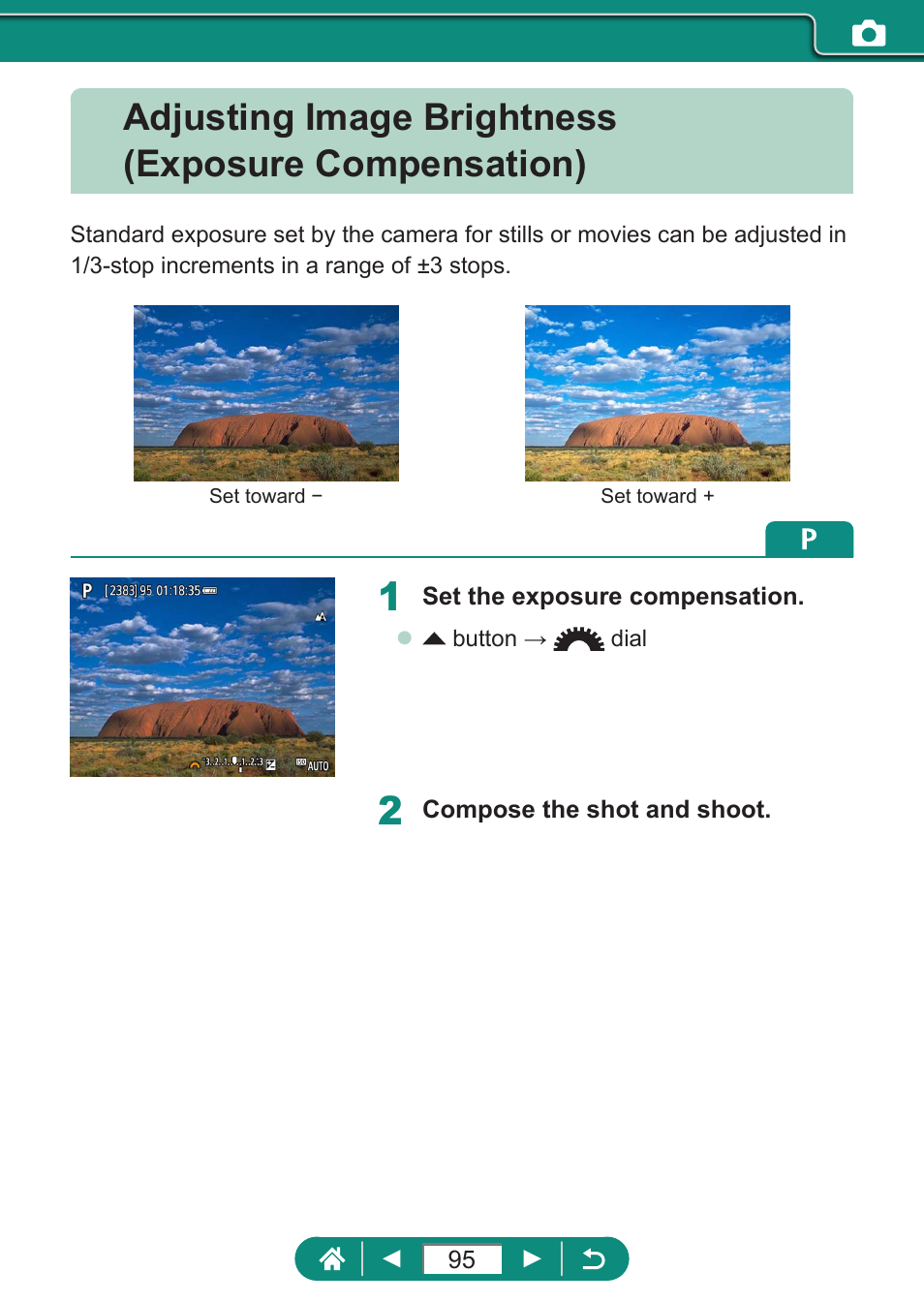 Adjusting image brightness (exposure compensation) | Canon PowerShot SX70 HS Digital Camera User Manual | Page 95 / 289