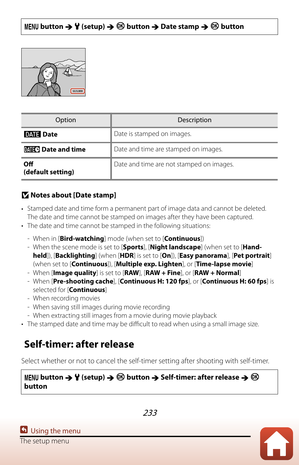 Self-timer: after release | Nikon COOLPIX P950 Digital Camera User Manual | Page 233 / 306