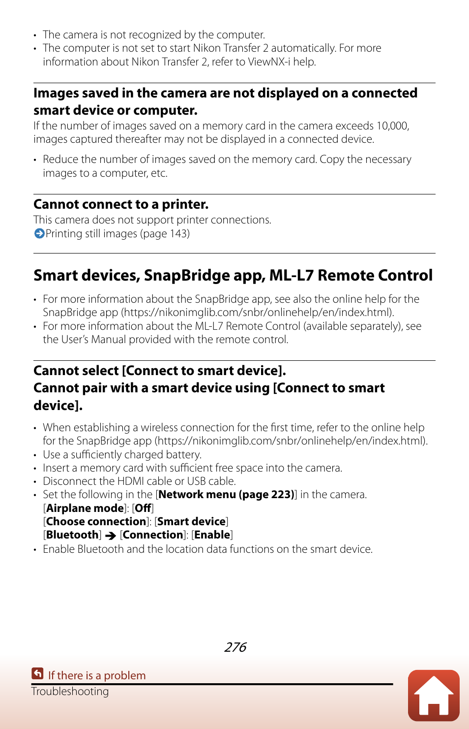 Cannot connect to a printer | Nikon COOLPIX P950 Digital Camera User Manual | Page 276 / 306