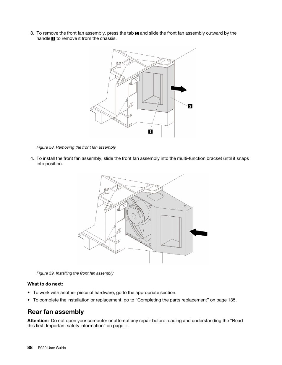 Rear fan assembly | Lenovo ThinkStation P920 Tower Workstation User Manual | Page 100 / 174