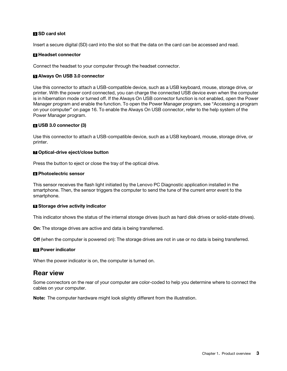 Rear view | Lenovo ThinkStation P920 Tower Workstation User Manual | Page 15 / 174