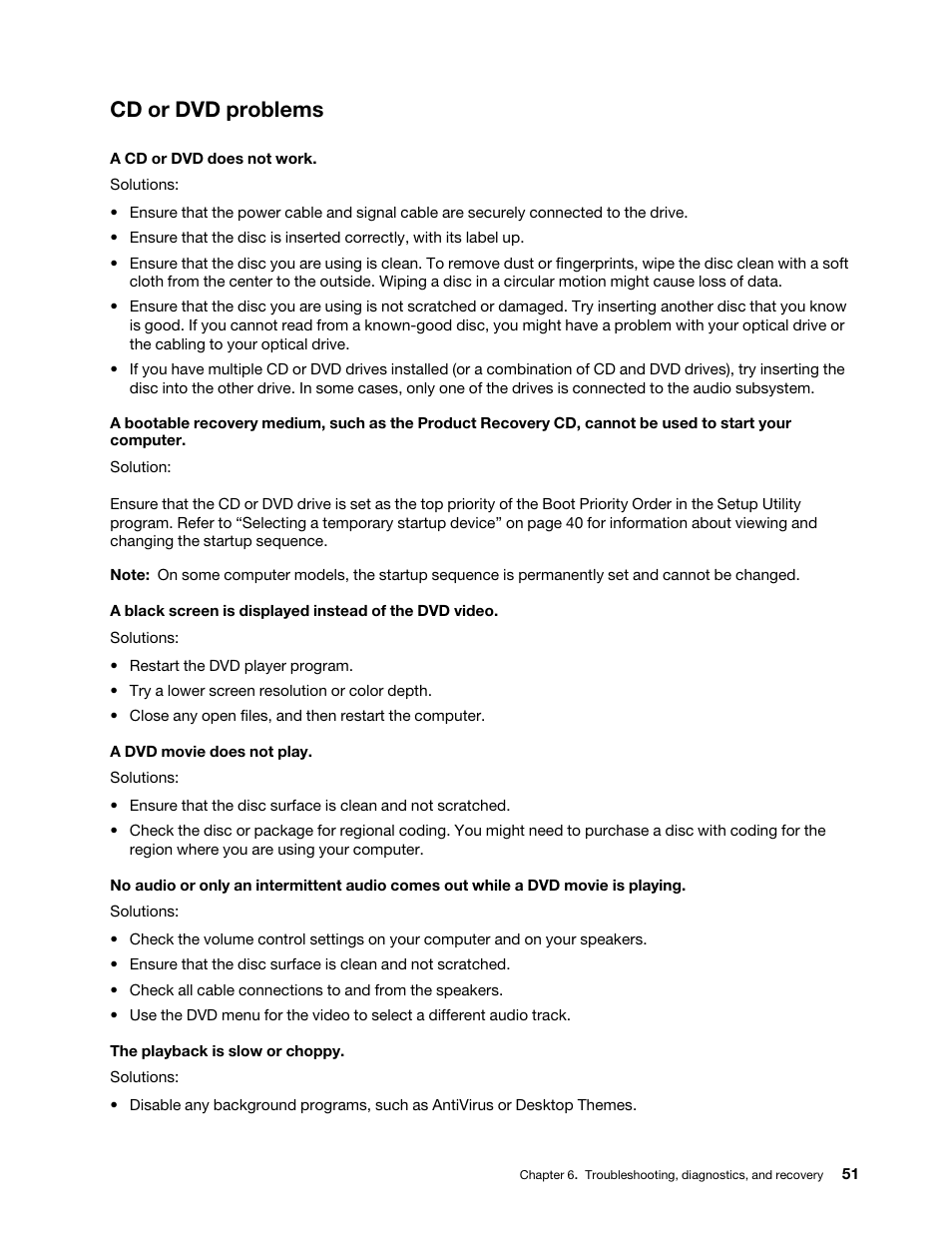 Cd or dvd problems | Lenovo ThinkStation P920 Tower Workstation User Manual | Page 63 / 174