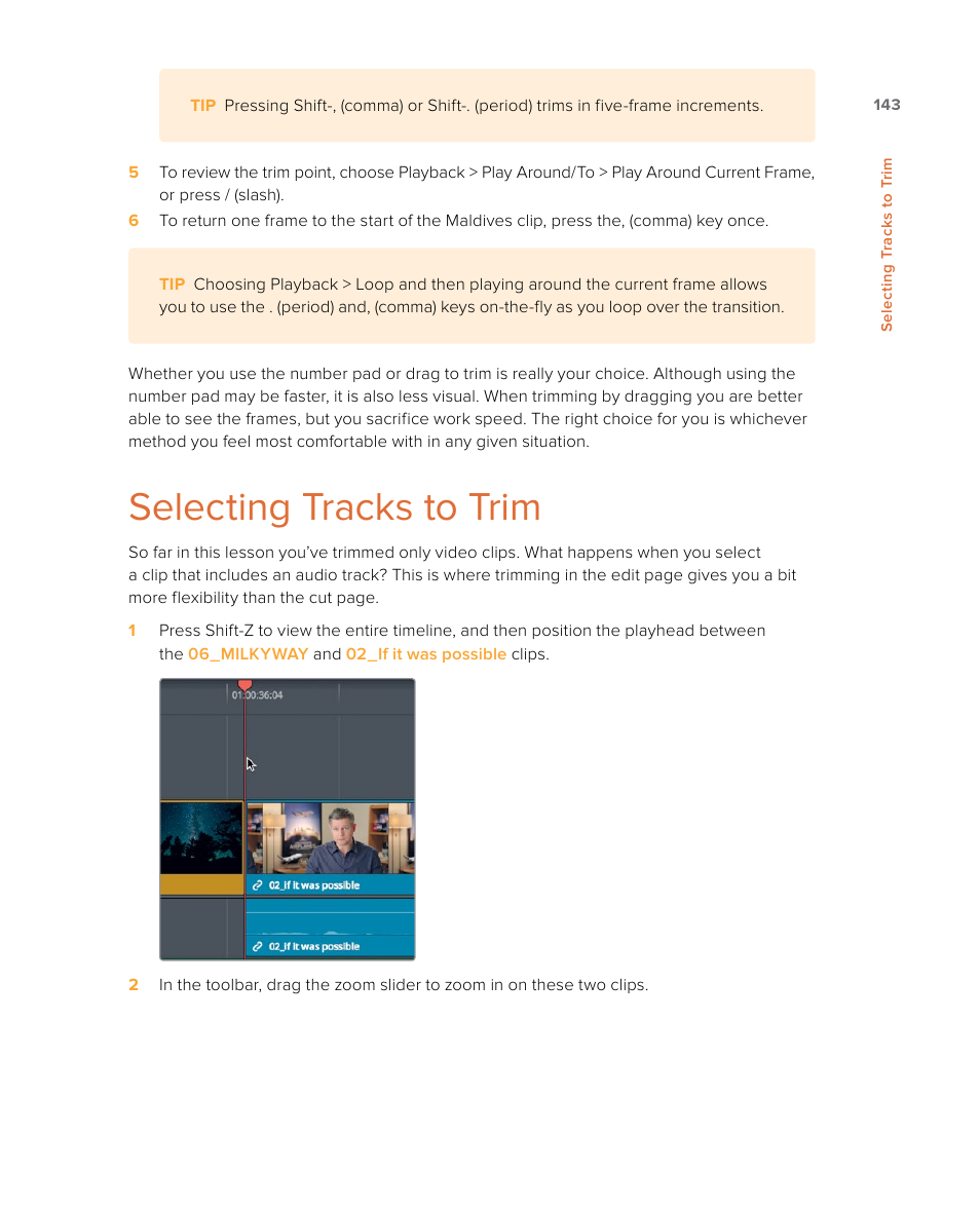 Selecting tracks to trim | Blackmagic Design DaVinci Resolve Studio (Dongle) User Manual | Page 158 / 444