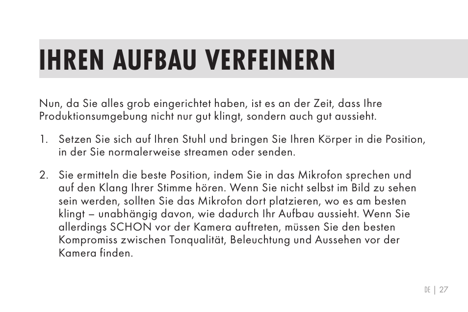 Ihren aufbau verfeinern | 512 AUDIO 512-BBA Microphone Boom Arm User Manual | Page 27 / 58