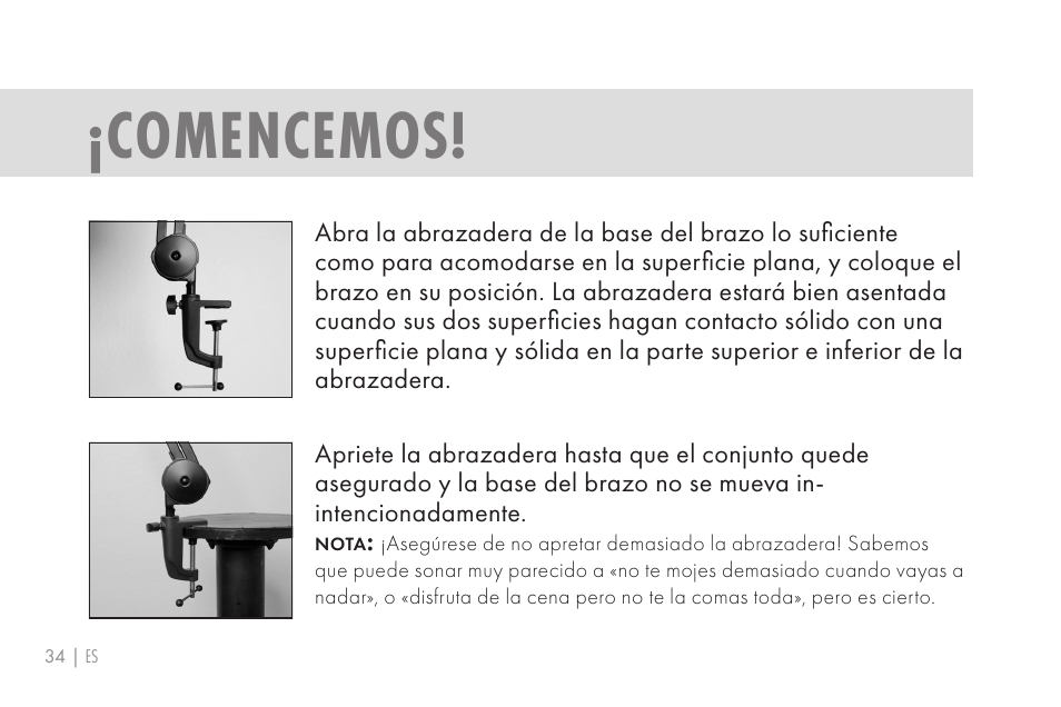 Comencemos | 512 AUDIO 512-BBA Microphone Boom Arm User Manual | Page 34 / 58