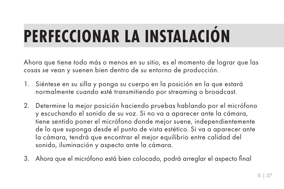 Perfeccionar la instalación | 512 AUDIO 512-BBA Microphone Boom Arm User Manual | Page 37 / 58