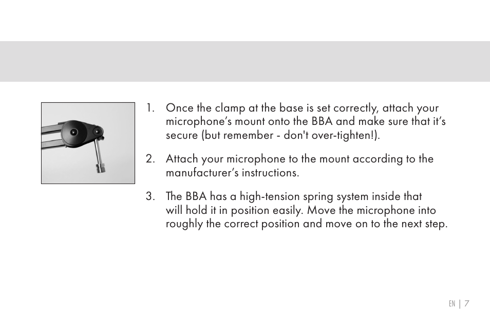 Setting up your microphone | 512 AUDIO 512-BBA Microphone Boom Arm User Manual | Page 7 / 58