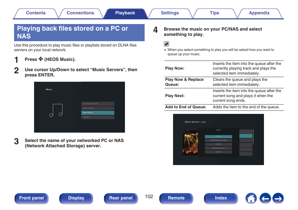 Playing back files stored on a pc or nas | Marantz CINEMA 50 9.4-Channel Network A/V Receiver (Black) User Manual | Page 102 / 326