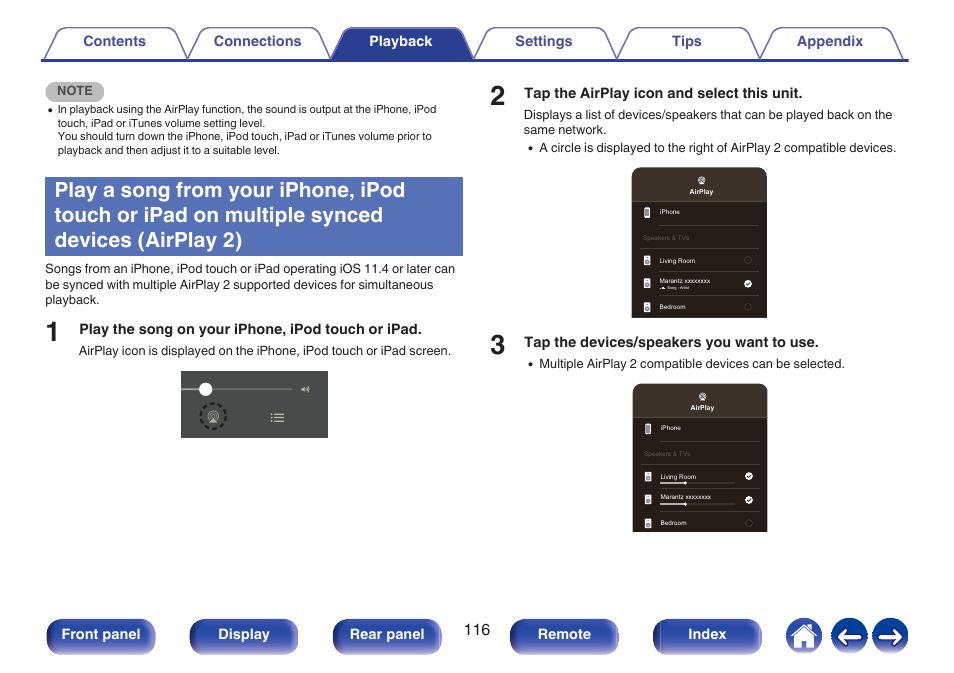 Synced devices (airplay 2) | Marantz CINEMA 50 9.4-Channel Network A/V Receiver (Black) User Manual | Page 116 / 326