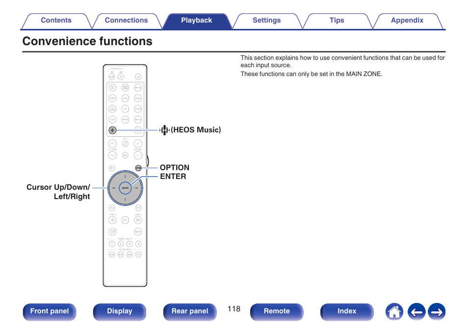 Convenience functions | Marantz CINEMA 50 9.4-Channel Network A/V Receiver (Black) User Manual | Page 118 / 326