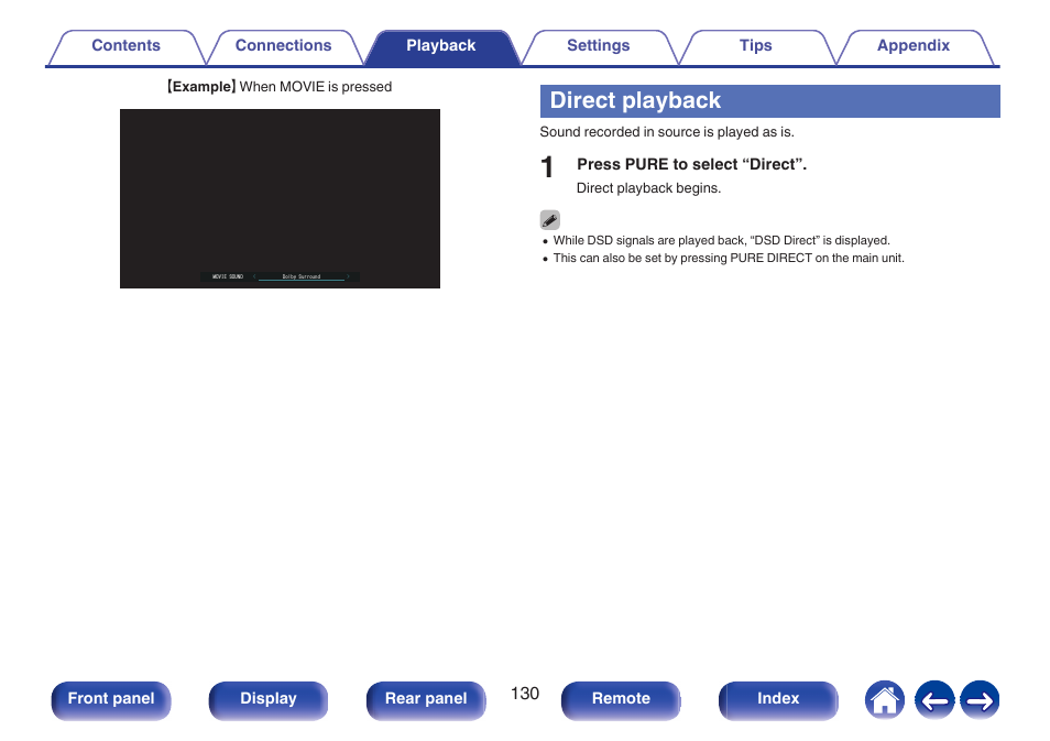 Direct playback, P. 130) | Marantz CINEMA 50 9.4-Channel Network A/V Receiver (Black) User Manual | Page 130 / 326