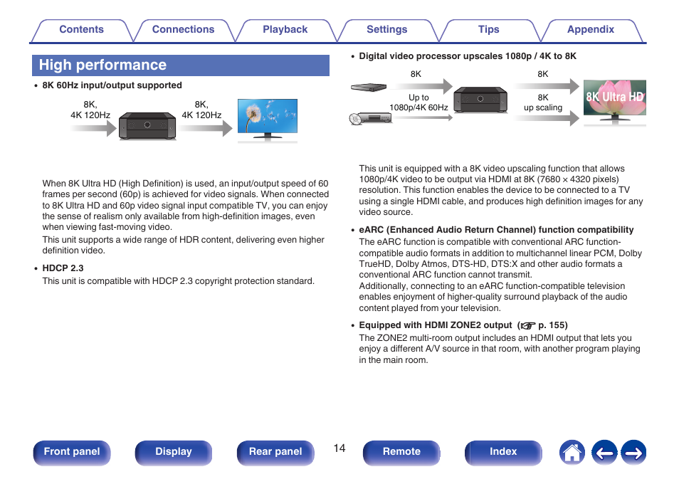 High performance, 8k ultra hd | Marantz CINEMA 50 9.4-Channel Network A/V Receiver (Black) User Manual | Page 14 / 326