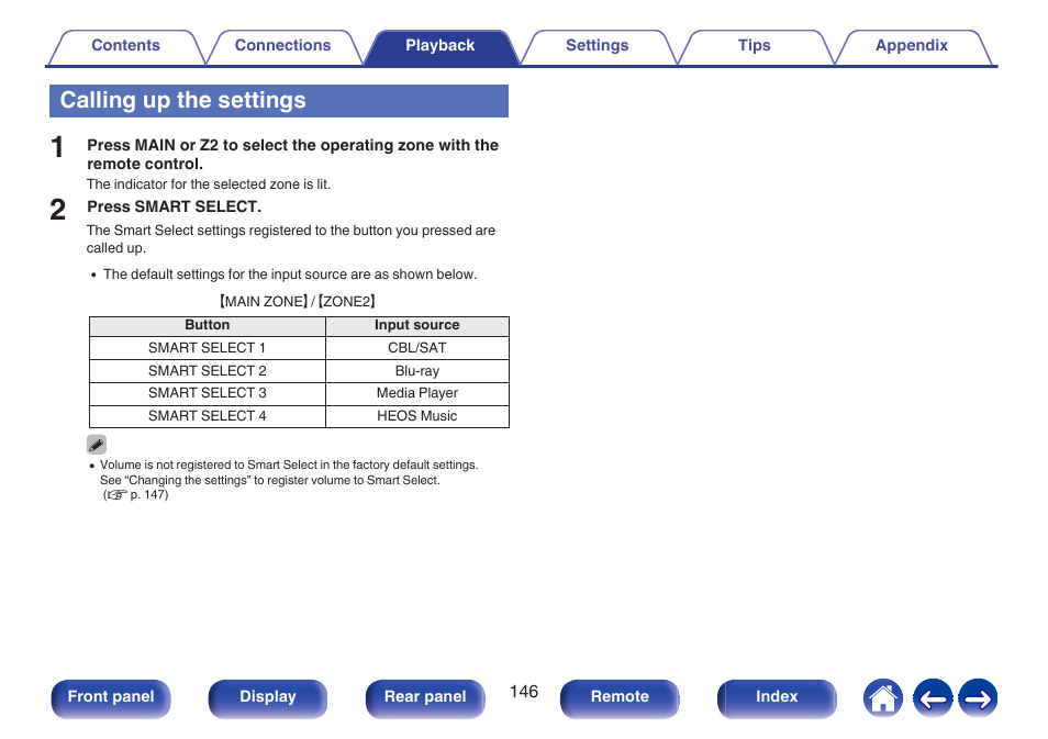 Calling up the settings | Marantz CINEMA 50 9.4-Channel Network A/V Receiver (Black) User Manual | Page 146 / 326